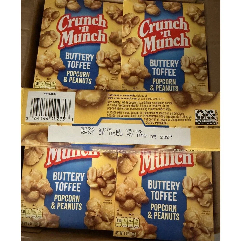 Crunch ’n Munch Buttery Toffee Popcorn & Peanuts (LOT of 6 )Boxes Exp March 2027